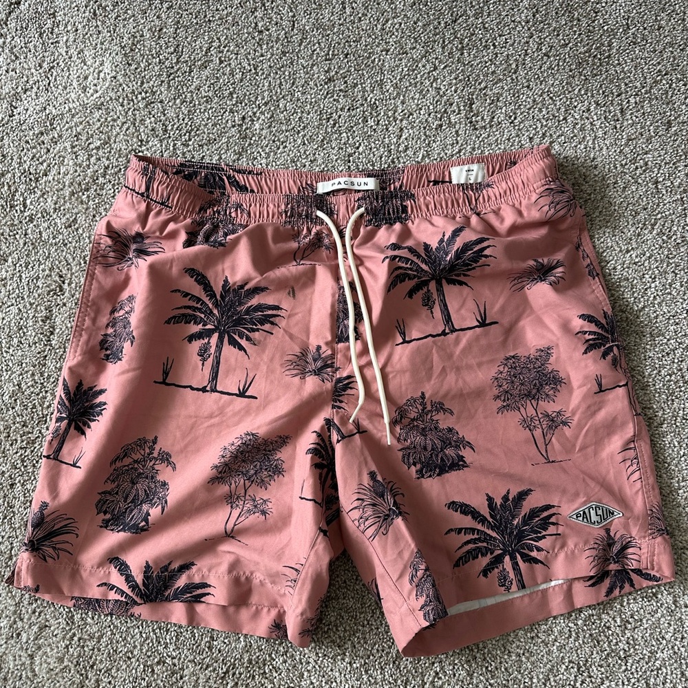 PacSun Men's Pink Palm-Print Swim Trunks